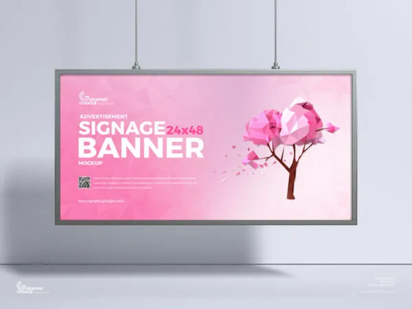 Front View Large Hung Horizontal Signage Banner Mockup 1