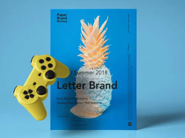 Front View Letter Brand Mockup Featuring a Game Controller 1