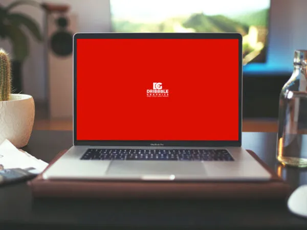 Front View MacBook Pro Mockup on a Table 1