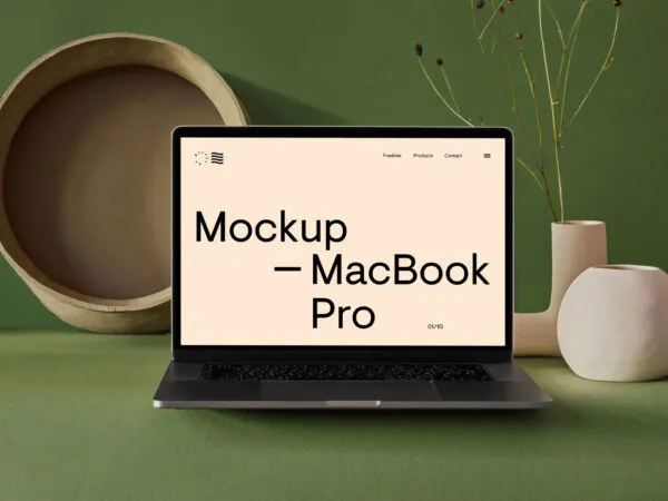 Front View MacBook Pro Mockup with Potted Background 1