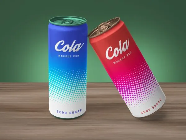Front View Mockup of 2 Tin Cans of Soft Drinks 1