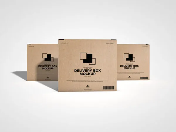 Front View Mockup of 3 Standing Product Delivery Boxes 1