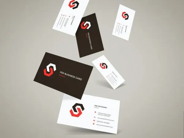 Front View Mockup of 6 Business Cards Falling Down 1