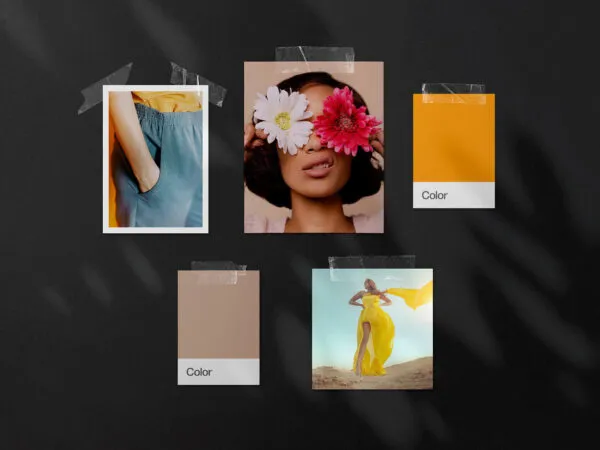 Front View Mood Board Mockup with 5 Slots and Shadow 1