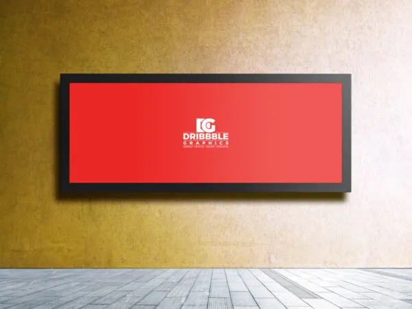 Front View Narrow Advertising Billboard on Wall Mockup 1