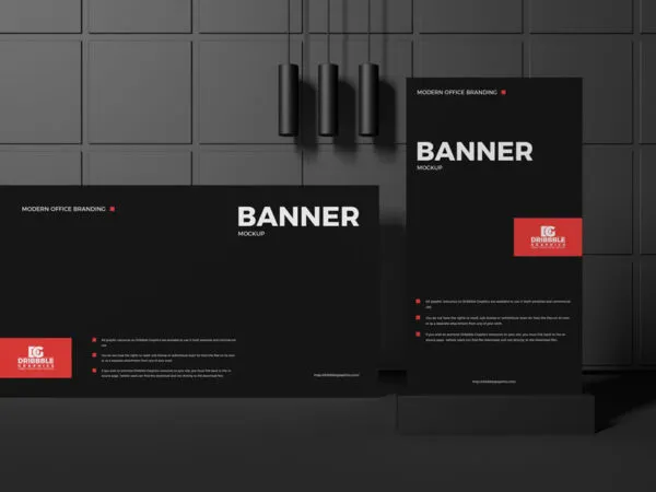 Front View Office Branding Vertical and Horizonal Banners Mockup 1