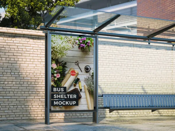 Front View Outdoor Bus Shelter Mockup 1