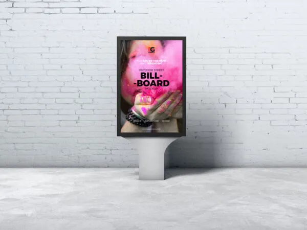 Front View Outdoor Vertical Street Advertising Billboard Mockup 1