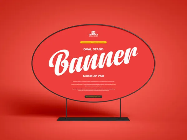 Front View Oval Banner Stand Mockup in Plain Setting 1