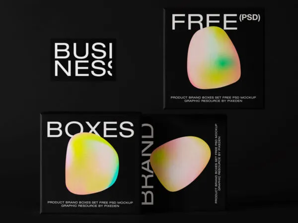 Front View Packaging Mockup with 3 Square Boxes 1