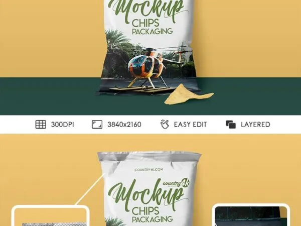 Front View Plastic Chips Packaging Mockup with Piece of Chips 1
