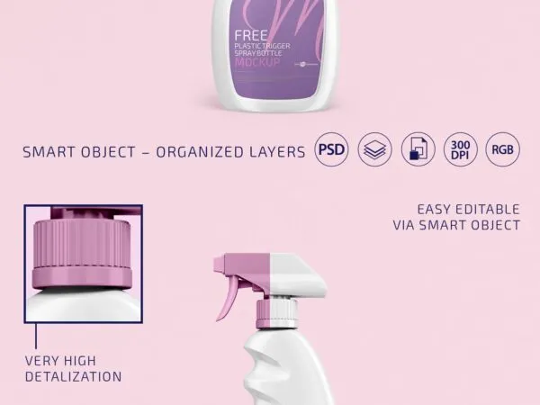 Front View Plastic Trigger Spray Bottle Mockup in Plain Setting 1