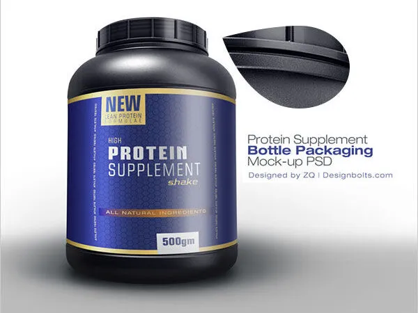 Front View Protein Powder Supplement Packaging Jar Mockup 1