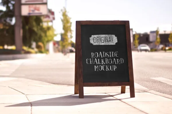 Front View Roadside Chalkboard Mockup in Urban Setting 1