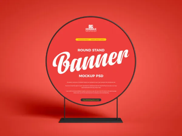 Front View Round Banner Stand Mockup in Plain Setting 1