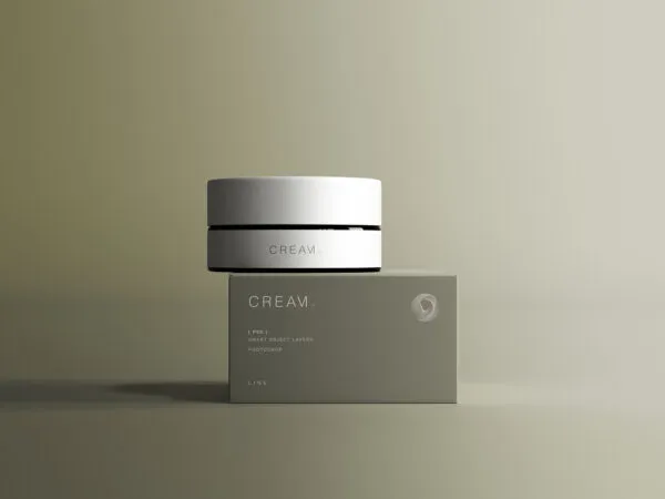 Front View Round Cream Jar with Box Mockup 1