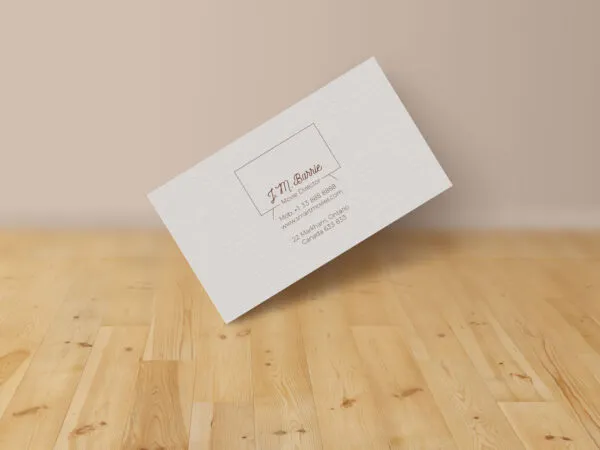 Front View Sharp Corners Business Card on Wooden Surface Mockup 1