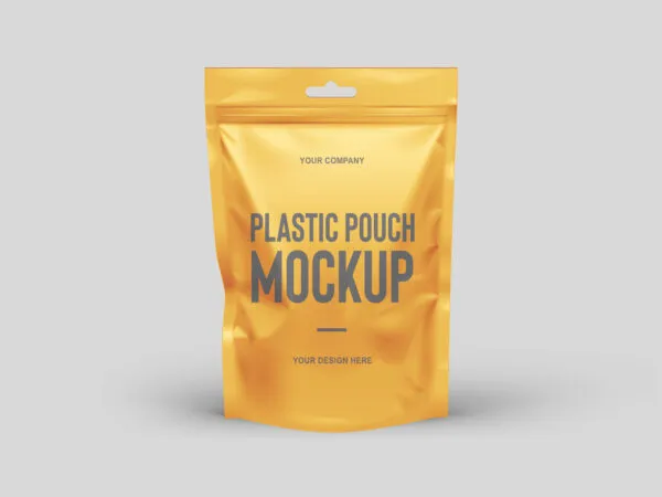 Front View Shiny Plastic Pouch Mockup 1