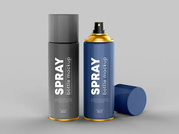 Front View Spray Bottles with Caps on and off Mockup 1