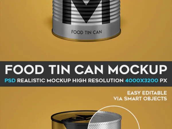 Front View Standing Food Tin Can Mockup in Plain Setting 1