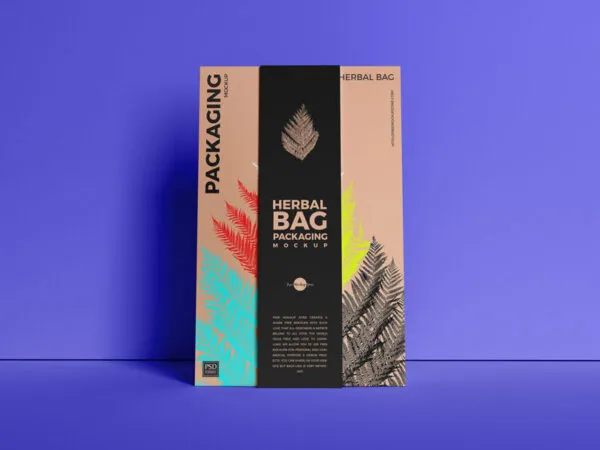 Front View Standing Herbal Cardboard Bag Packaging Mockup 1