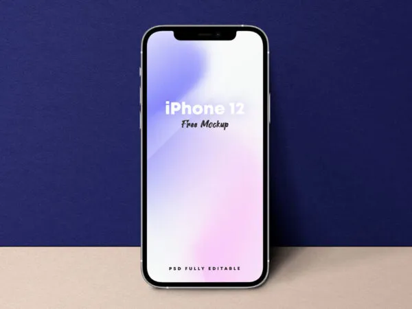 Front View Standing iPhone 12 Mockup in Simple Setting 1