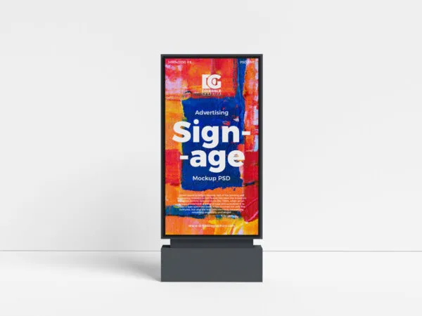 Front View Tall Outdoor Advertising Signage Mockup 1