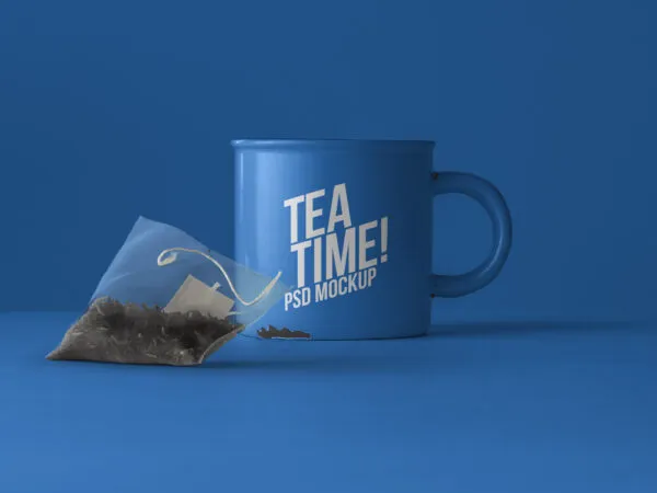 Front View Tea Mug Next to a Tea Bag Mockup 1