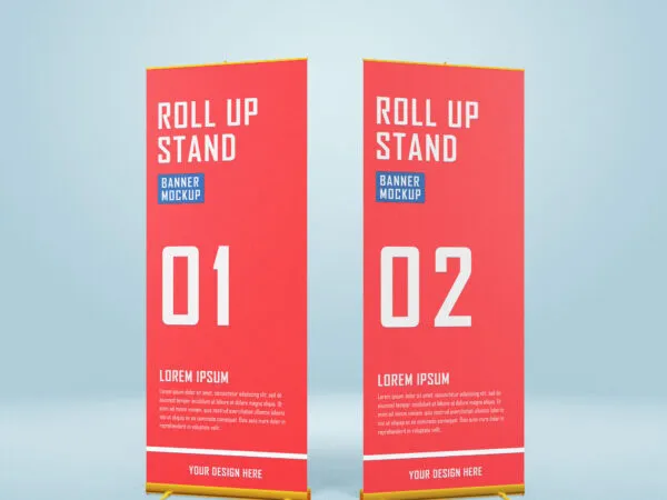Front View Tilted Roll Up Stands Mockup 1