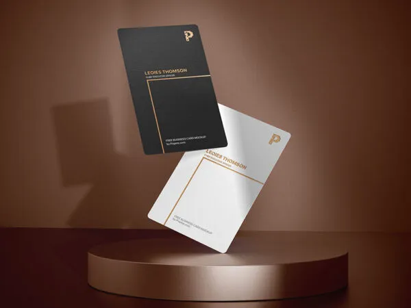 Front View Two Floating Vertical Business Cards Mockup 1