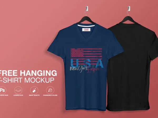 Front View V Neck T shirt on Hanger Mockup 1
