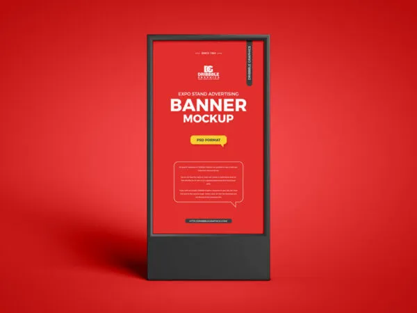 Front View Vertical Advertising Banner Stand Mockup in Plain Setting 1