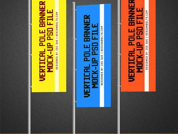 Front View Vertical Flag Pole Banners Mockup 1