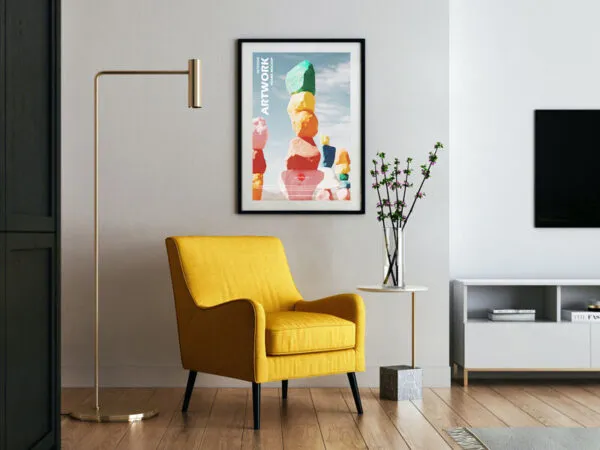 Front View Vertical Interior Artwork Frame Hanging on Wall Mockup 1