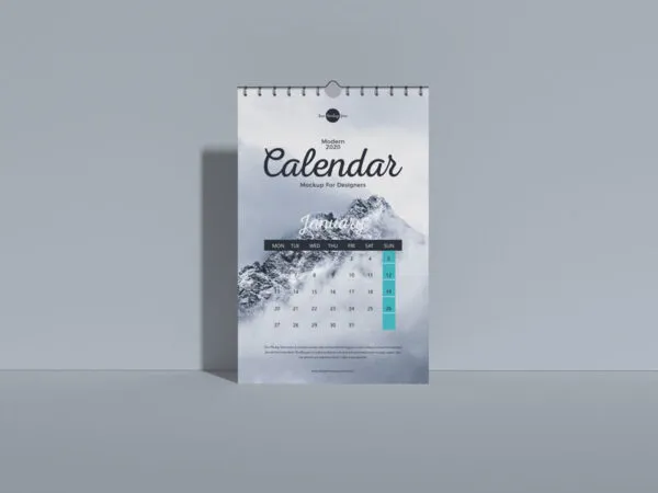 Front View Vertical Wall Calendar Mockup Standing Against the Wall 1