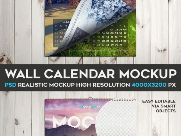 Front View Vertical Wall Calendar Mockup on Wooden Wall 1