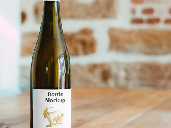 Front View Wine Bottle on Table Mockup 1