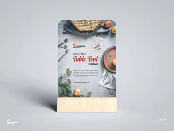 Front View Wooden Stand Table Tent Mockup 1