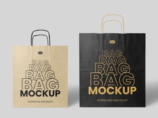 Front View of 2 Big Paper Bag Mockup 1