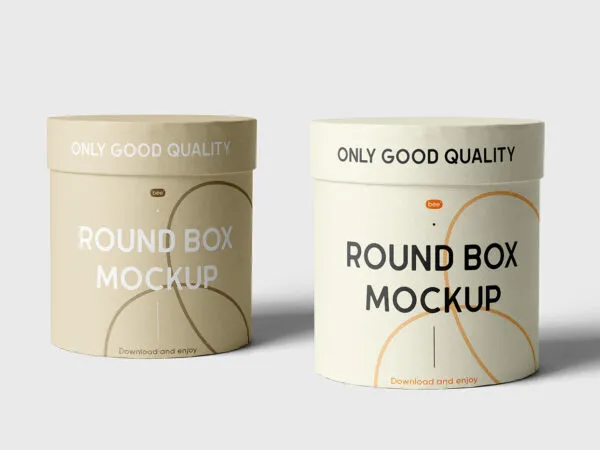 Front View of 2 Closed Round Boxes Mockup 1