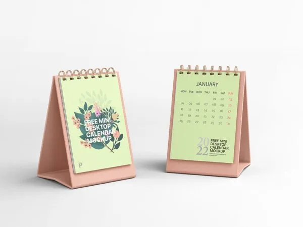 Front View of 2 Mini Desktop Calendars Mockup 1
