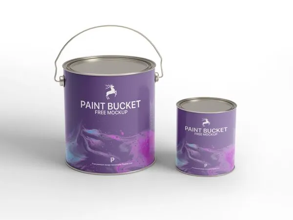 Front View of 2 Paint Tin Buckets Mockup 1
