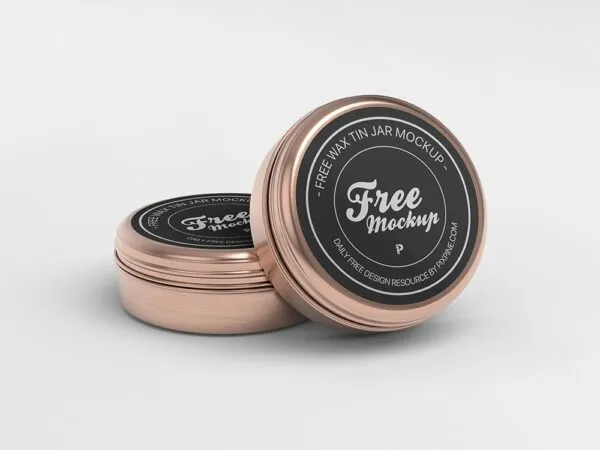 Front View of 2 Rounded Wax Tin Jars Mockup 1