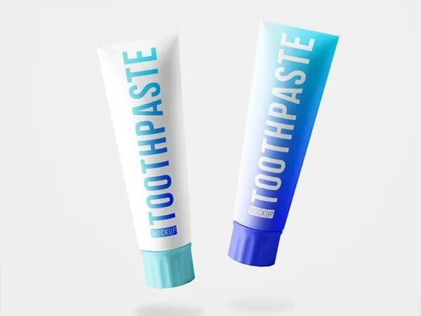 Front View of 2 Toothpaste Tube and Packaging Box Mockups 1