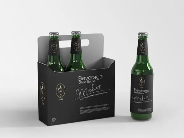 Front View of 3 Beverage Glass Bottles Mockup 1