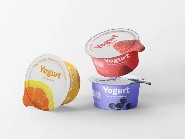 Front View of 3 Floating Yogurt Cups Mockup 1