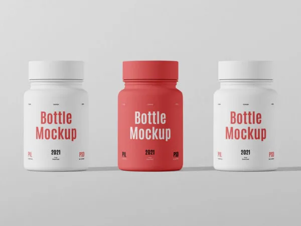 Front View of 3 Mini Plastic Bottles Mockup 1