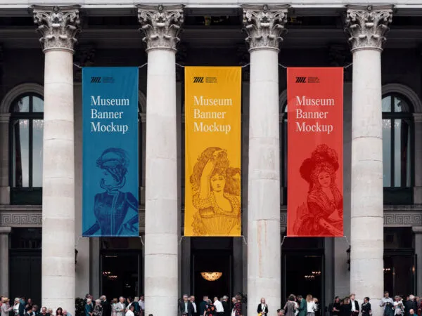 Front View of 3 Outdoor Museum Banners Mockup 1