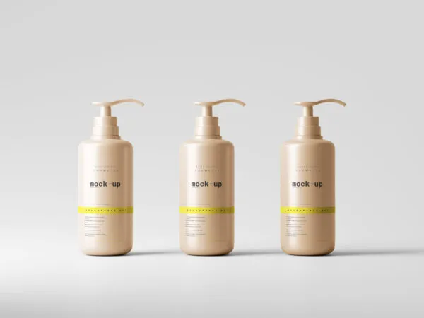 Front View of 3 Pump Dispenser Bottles Mockup 1 1