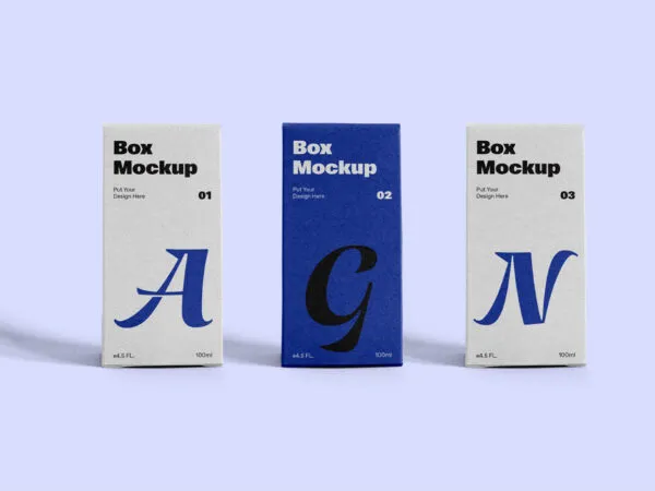 Front View of 3 Vertical Packaging Boxes Mockup 1